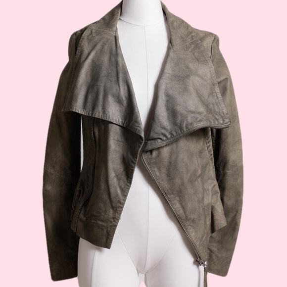 MUUBAA Distressed Tan Gray Leather Jacket - Picture 5 of 6